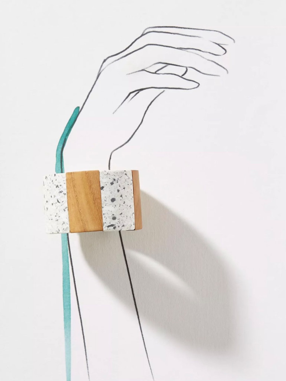 Elk x Anthropologie Faceted Wood & Terrazzo Style Block Stretch Bracelet. - Picture 3 of 6